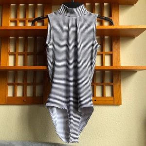 H&M striped bodysuit mock neck